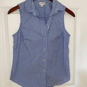 J. Crew Blue and White Striped Sleeveless Button down Shirt S